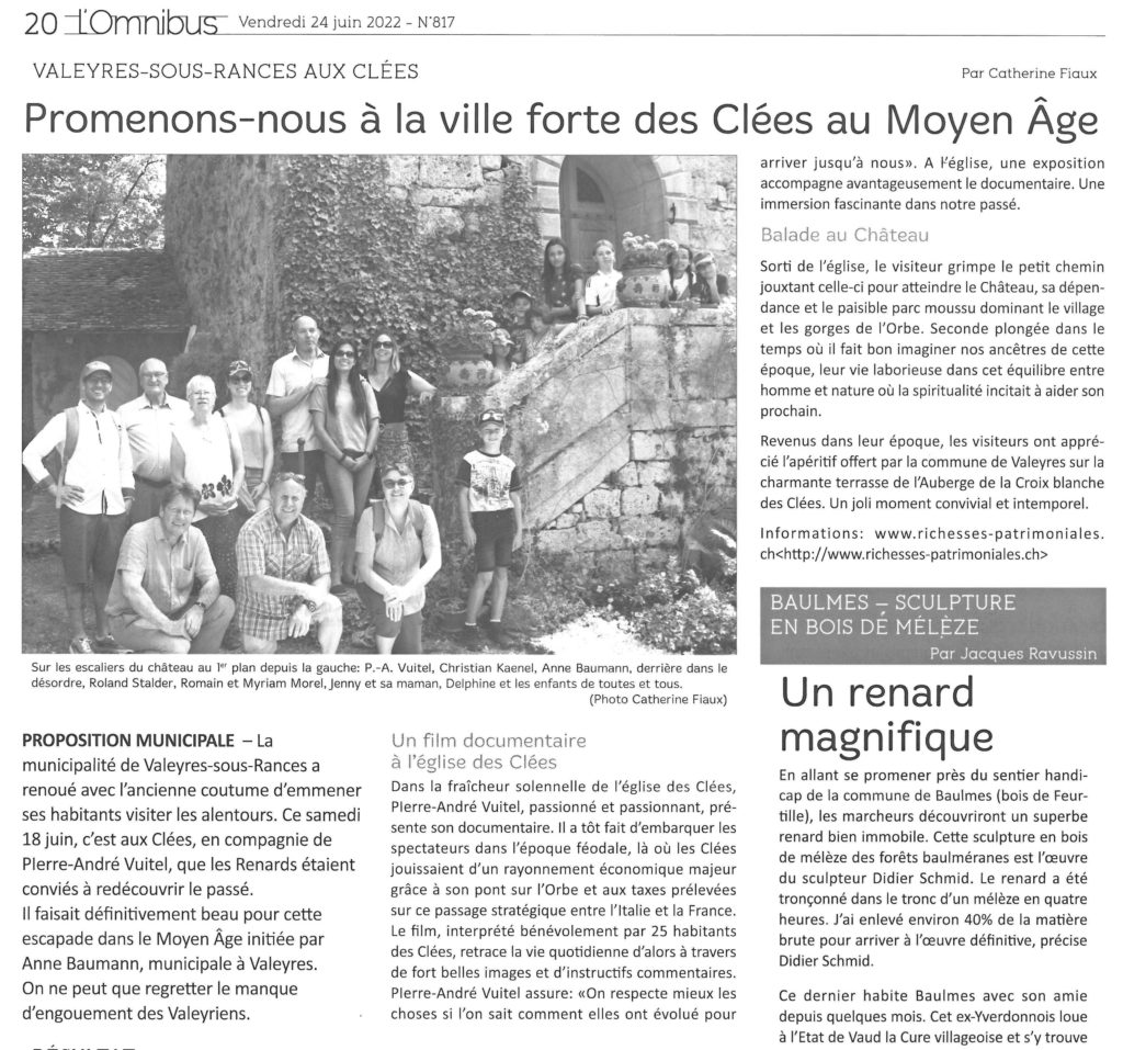 Article de presse Les Clées au Moyen Âge | L'Omnibus 24 juin 2022